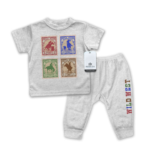 Wild West Rodeo Stamps Infant Western 2-Piece Sleepwear Pajamas Gray