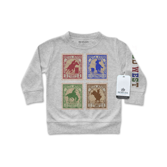 Wild West Rodeo Stamps Western Infant Long Sleeve Pullover Shirt Gray