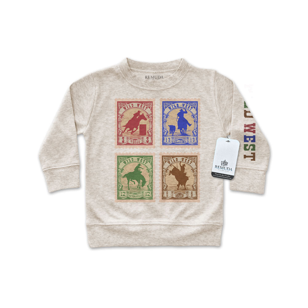 Wild West Rodeo Stamps Western Infant Long Sleeve Pullover Shirt Oatmeal