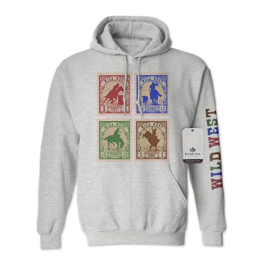 Wild West Rodeo Stamps Adult Unisex Western Hoodie Ash Gray