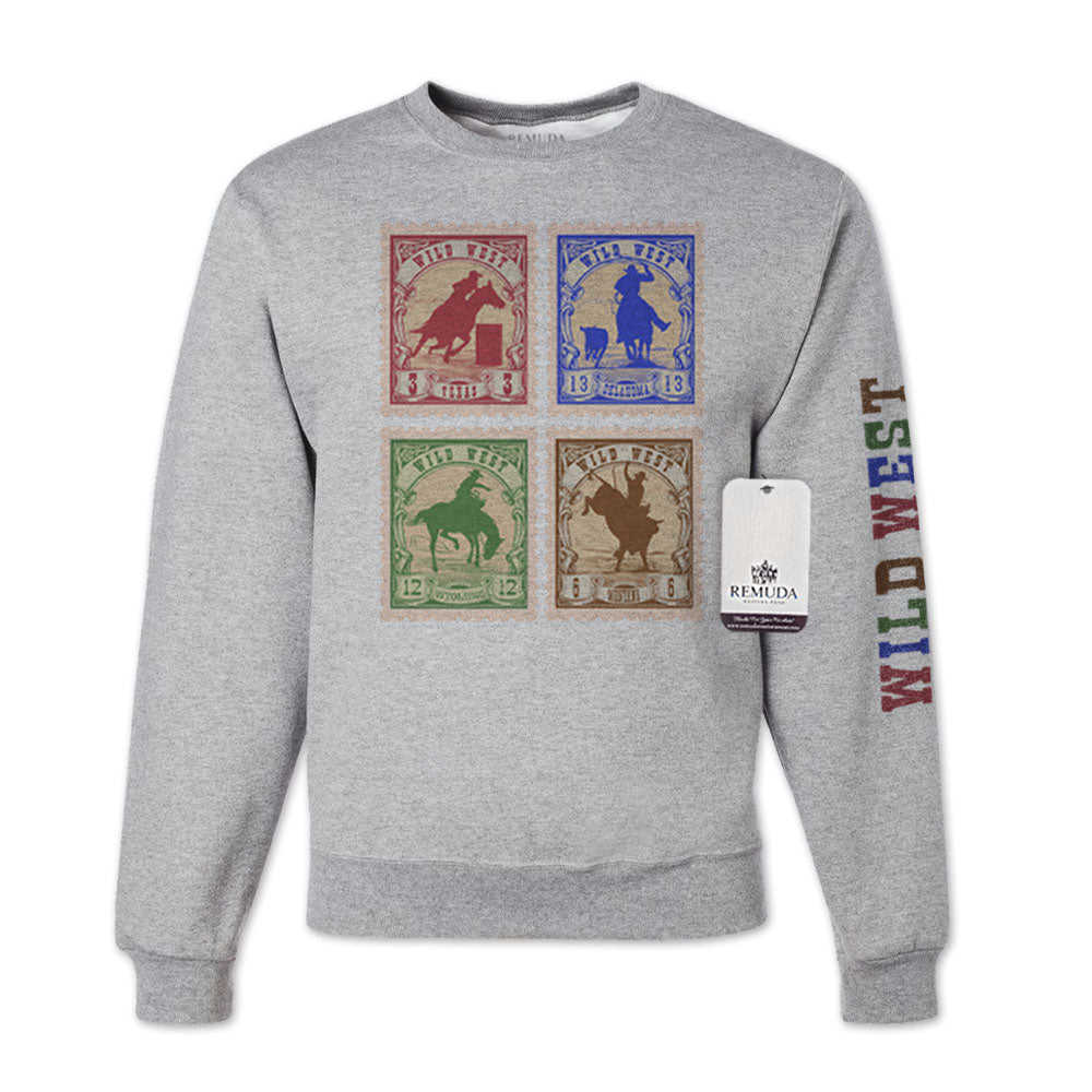 Wild West Rodeo Stamps Adult Unisex Western Sweatshirt Heather Gray