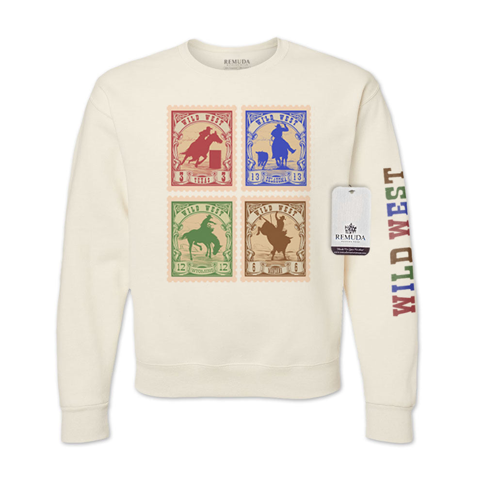 Wild West Rodeo Stamps Adult Unisex Western Sweatshirt Oatmeal