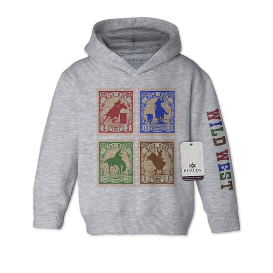Wild West Rodeo Stamps Toddler Western Pullover Hoodie Gray