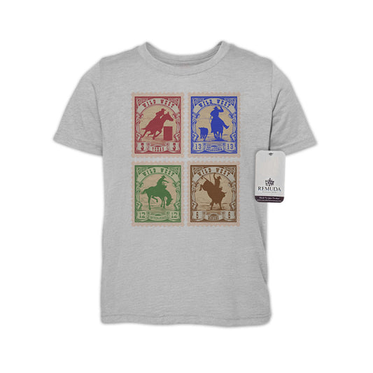 Wild West Rodeo Stamps Youth Western Tee T-Shirt Gray