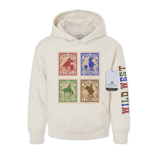 Wild West Rodeo Stamps Youth Western Pullover Hoodie Oatmeal