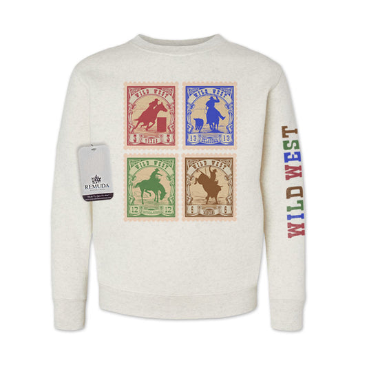 Wild West Rodeo Stamps Western Youth Sweatshirt Oatmeal