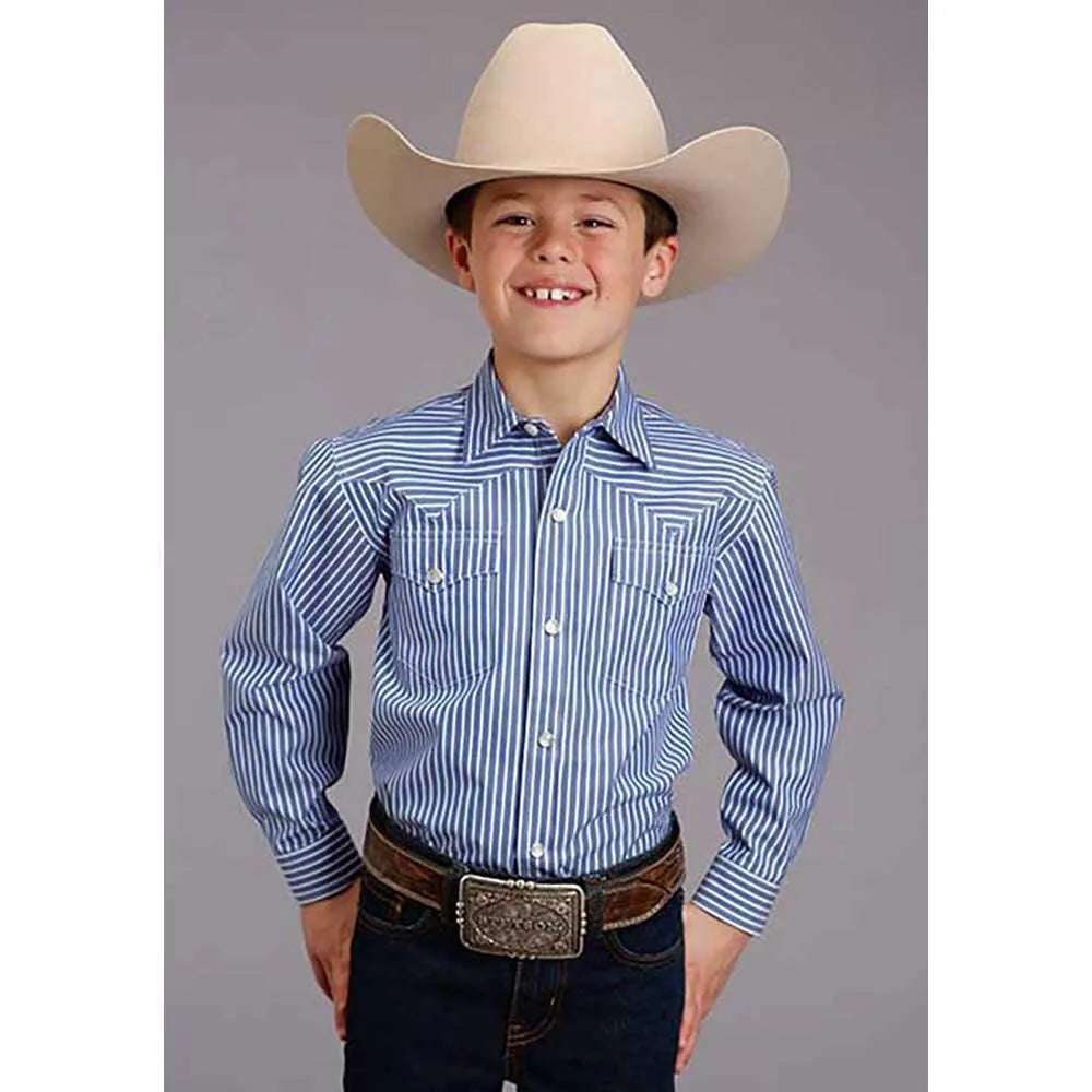 Stetson Candy Stripe (Blue/White) - Boy's Western Shirt