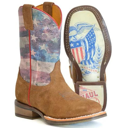 Tin Haul Little Patriot / Americana Sole (Red, White, & Blue) - Little Kids/Big Kids Leather Cowboy Boots