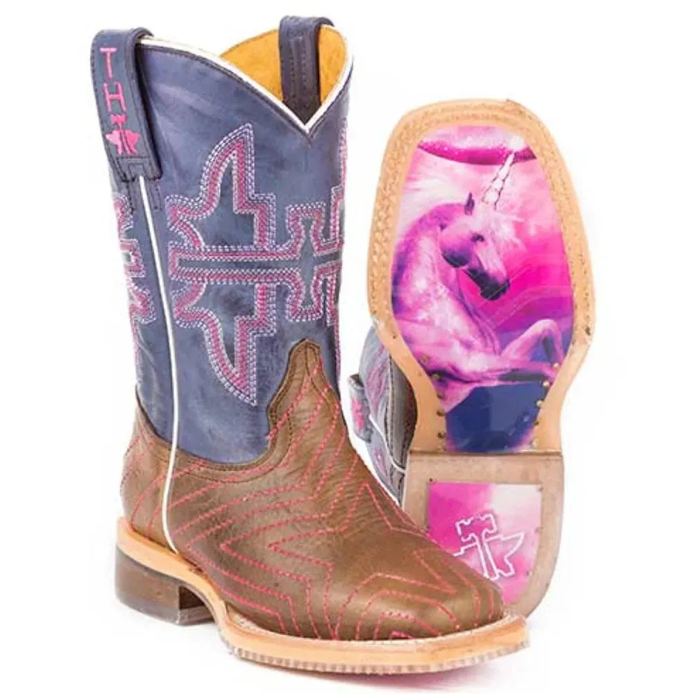 Tin Haul Starlight / Unicorn Sole Purple Little Kids/Big Kids Leather Cowgirl Boots