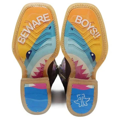 Tin Haul I Don't Bite / Jawsome Sole Pink Little Kids/Big Kids Leather Cowgirl Boots