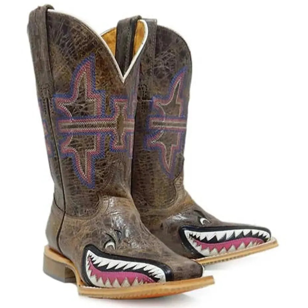 Tin Haul I Don't Bite / Jawsome Sole Pink Little Kids/Big Kids Leather Cowgirl Boots