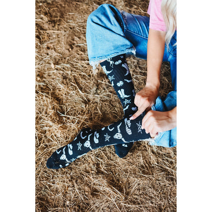 Get Western Black and White Performance Boot Socks