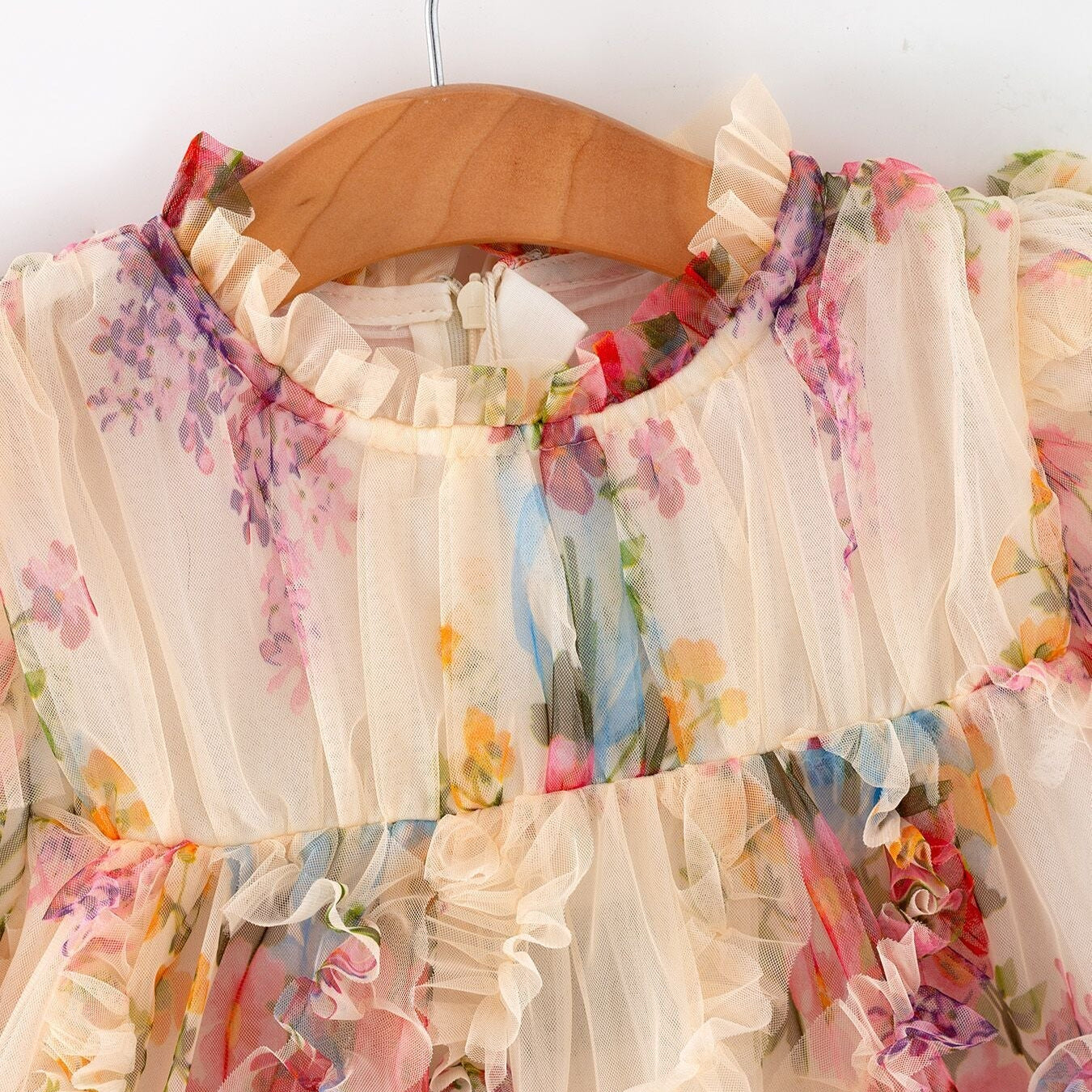 Pastel Flower Ruffle Layered Girls Dress