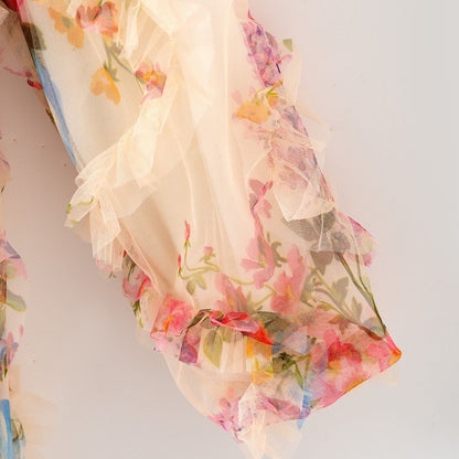 Pastel Flower Ruffle Layered Girls Dress