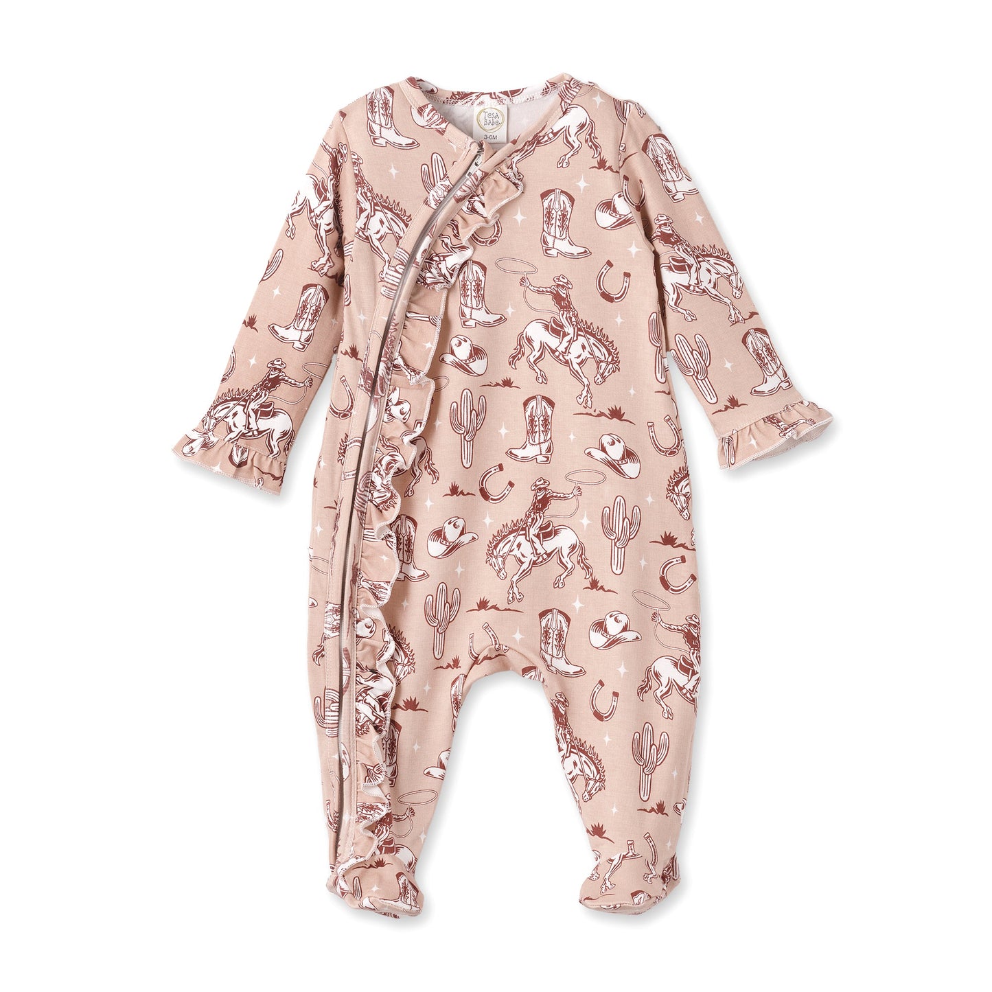 Wild Wrangler Pink Western Bamboo Ruffle Zipper Romper