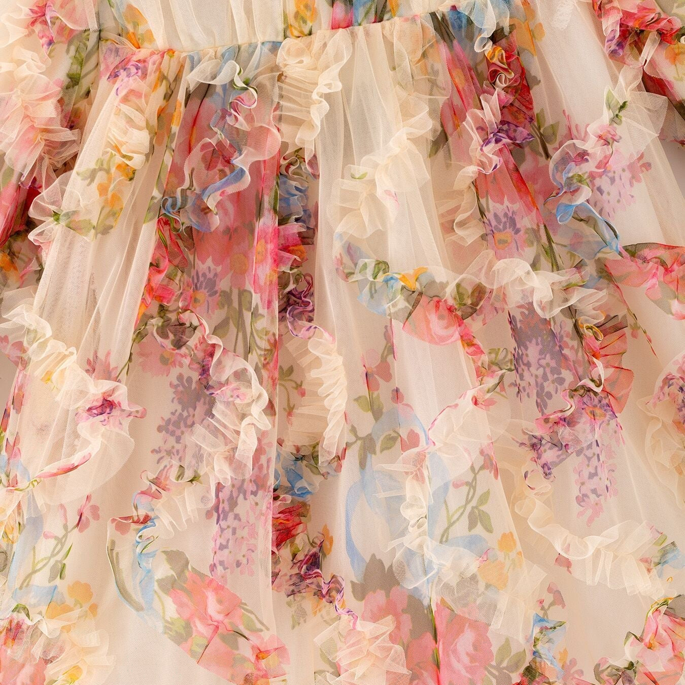 Pastel Flower Ruffle Layered Girls Dress