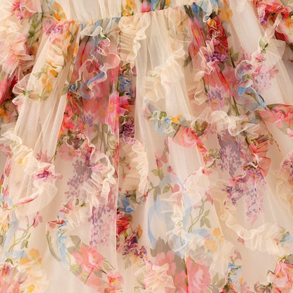 Pastel Flower Ruffle Layered Girls Dress