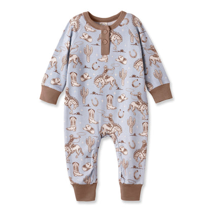 Wild Wrangler/Blue Western Bamboo Henley Cowboy Romper