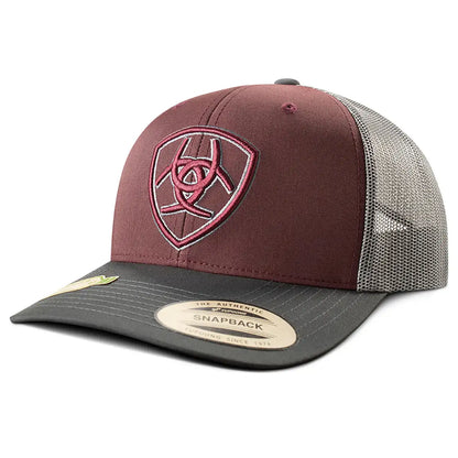 ARIAT 3D Embroidered Shield ( Burgundy/Grey )- Trucker Cap