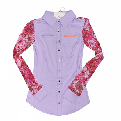 AeroTEQ Girls Lilac Bloom Mesh Pearl Snap Rodeo Shirt
