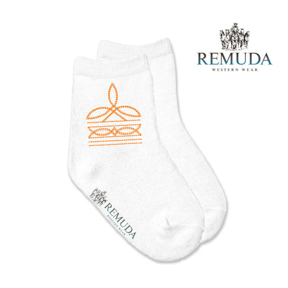 Boot Stitch Kids Western Crew Socks Orange