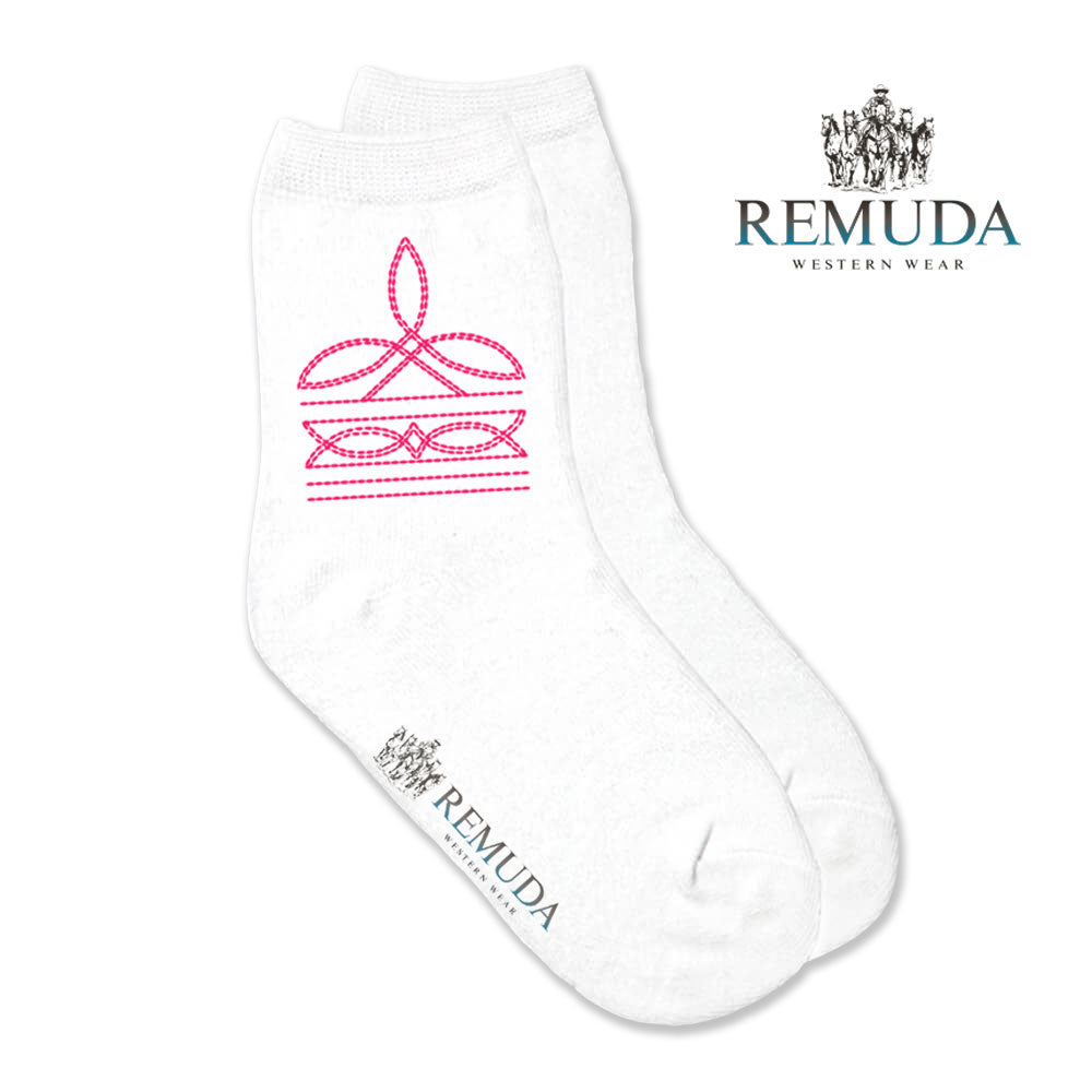 Boot Stitch Kids Western Crew Socks Pink