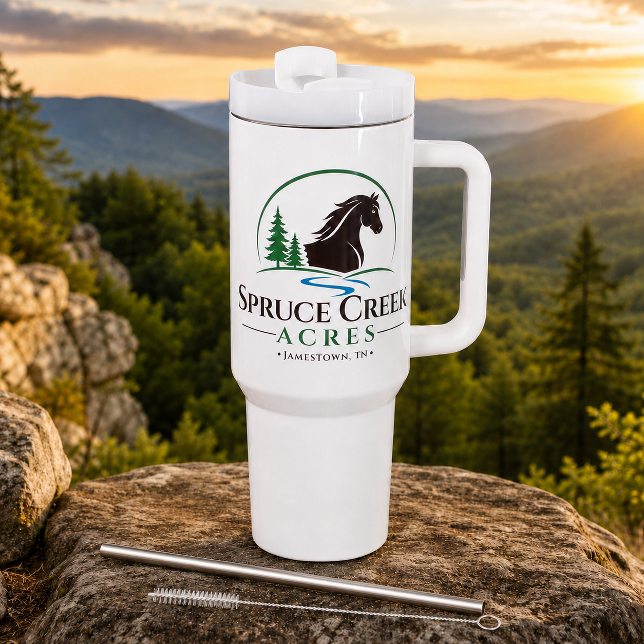 Spruce Creek Acres - Insulated 40oz Western Tumbler w/ Handle