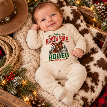 North Pole Rodeo - Infant Western Christmas Santa One-Piece Footed Pajamas W/Mittens