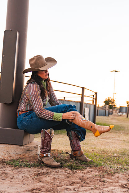 Lucky Bucking Cowgirl Tan Performance Boot Socks