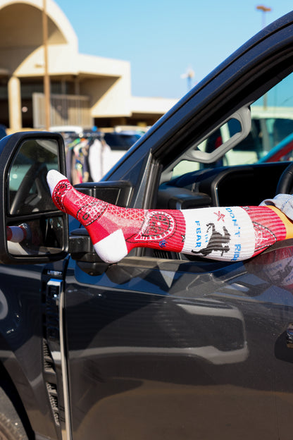 Don't Ride in Fear Red Paisley Bandana Western Cowgirl Performance Socks