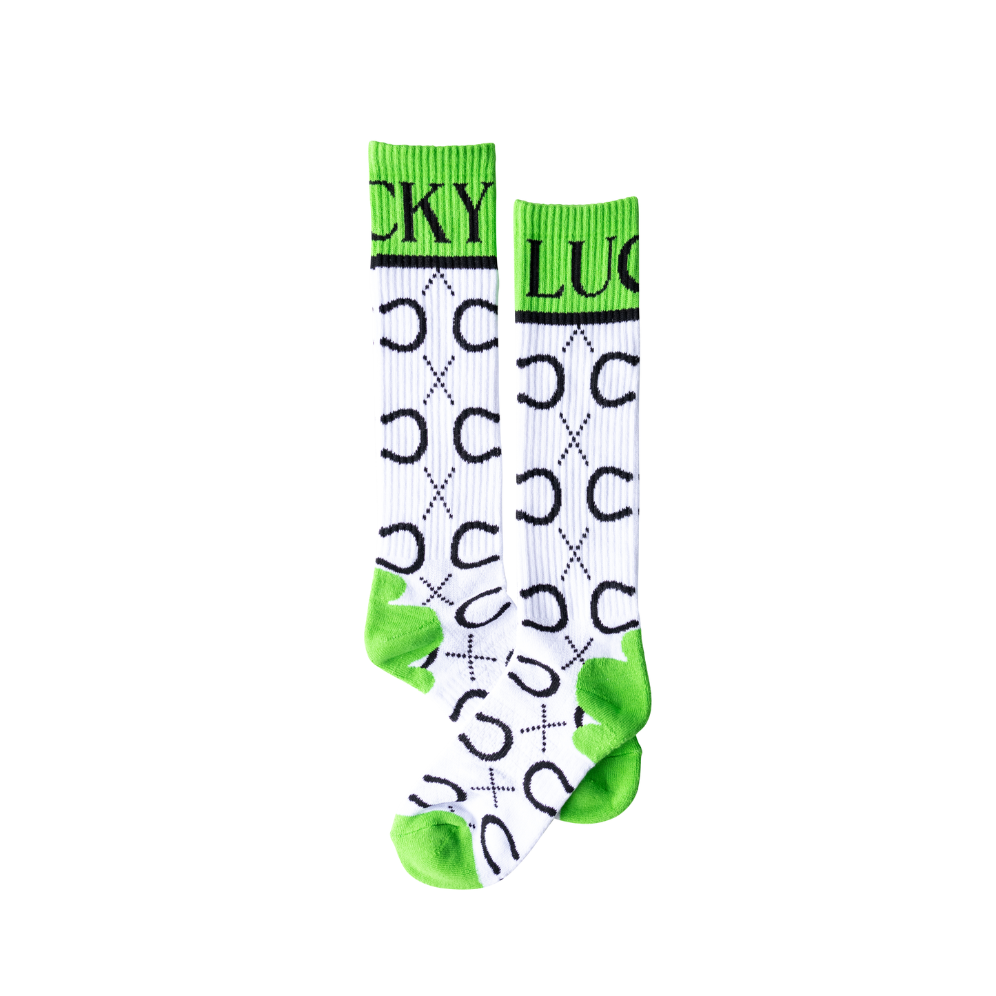 High Maintenance Cowgirl Lucky Horseshoe Kelly Green/ White Performance Boot Socks