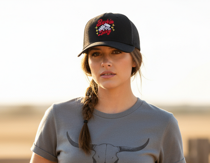 Buckin Lucky Embroidered Five-Panel Trucker Hat