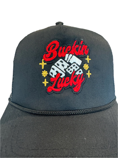 Buckin Lucky Embroidered Five-Panel Trucker Hat