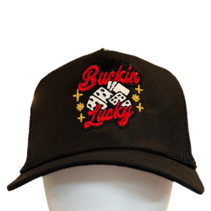 Buckin Lucky Embroidered Five-Panel Trucker Hat