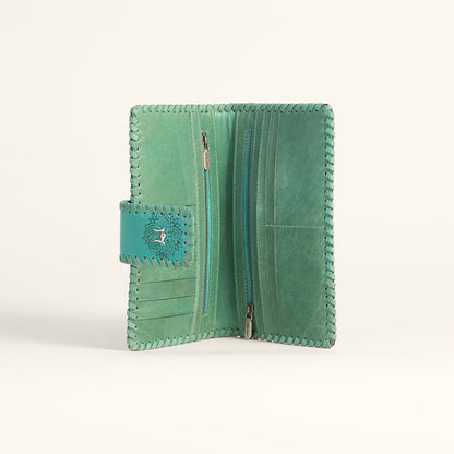 Loyal West Desert Lotus Wallet  - Turquoise  Handtooled Leather & Calfskin