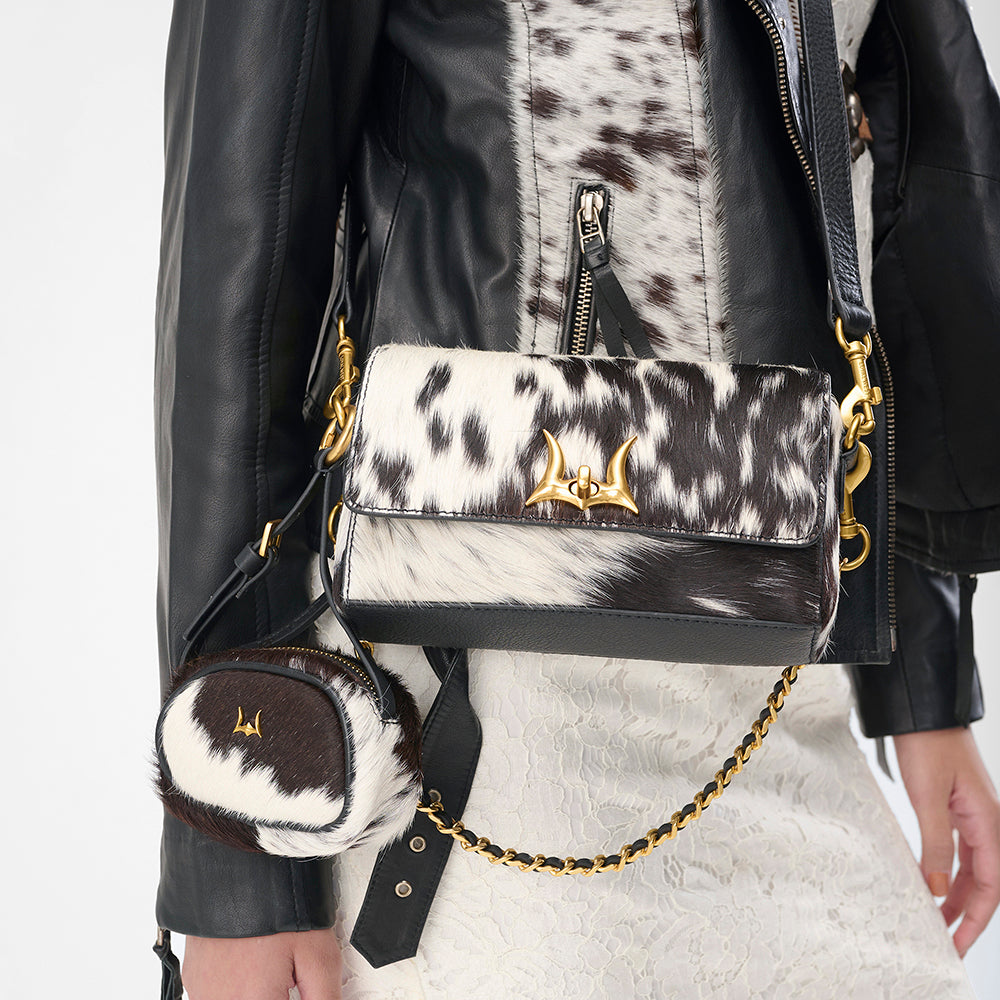 Loyal West SAVI MINI BAG IN BLACK & WHITE COWHIDE