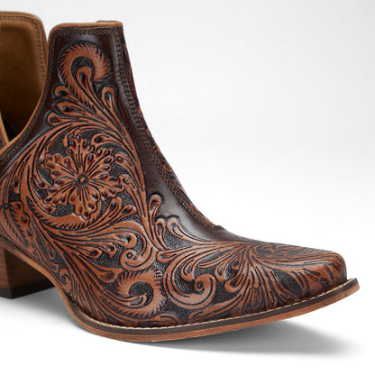 LOYAL WEST X MYRA Handtooled Booties - Tan