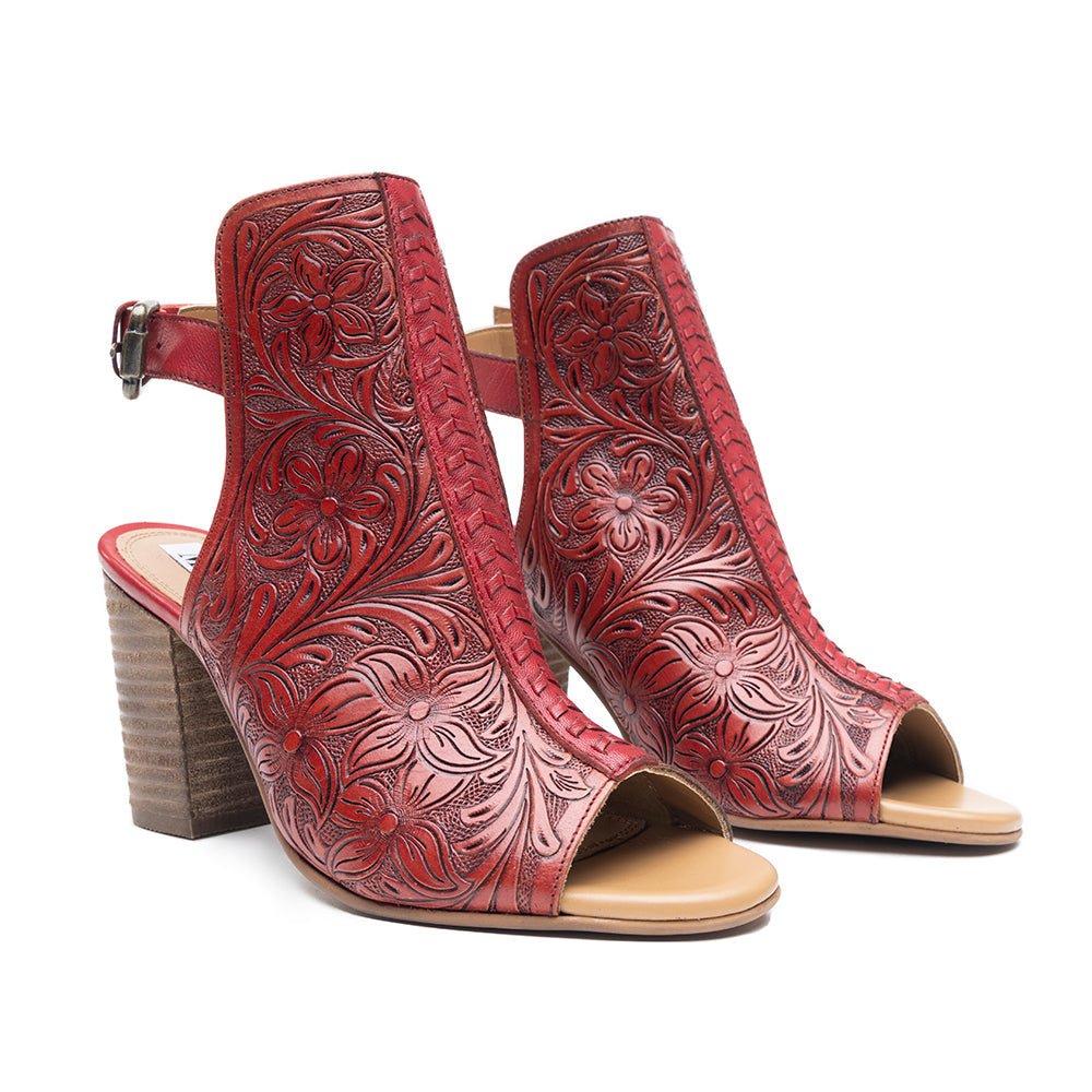 Myra Callandra Handtooled Western Boots for Women - Mid-Top Ankle Strap