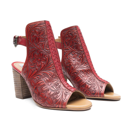 Myra Callandra Handtooled Western Boots for Women - Mid-Top Ankle Strap
