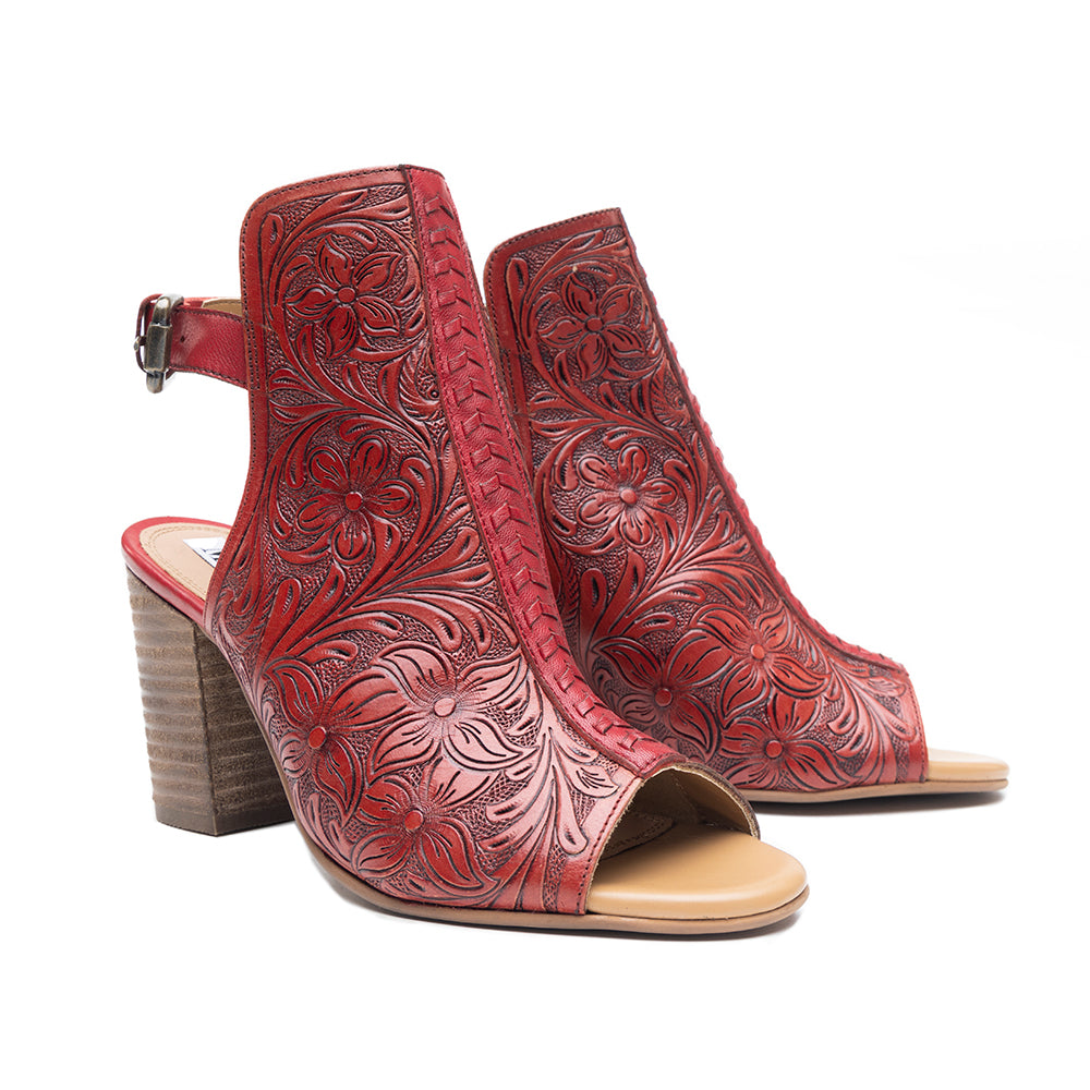 Myra Callandra Handtooled Western Boots for Women - Mid-Top Ankle Strap