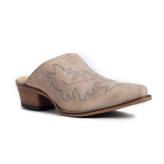 Myra El Paso Ivory Embroidered Mules for Women – Pointed Toe, Low Block Heel Western Leather Shoes