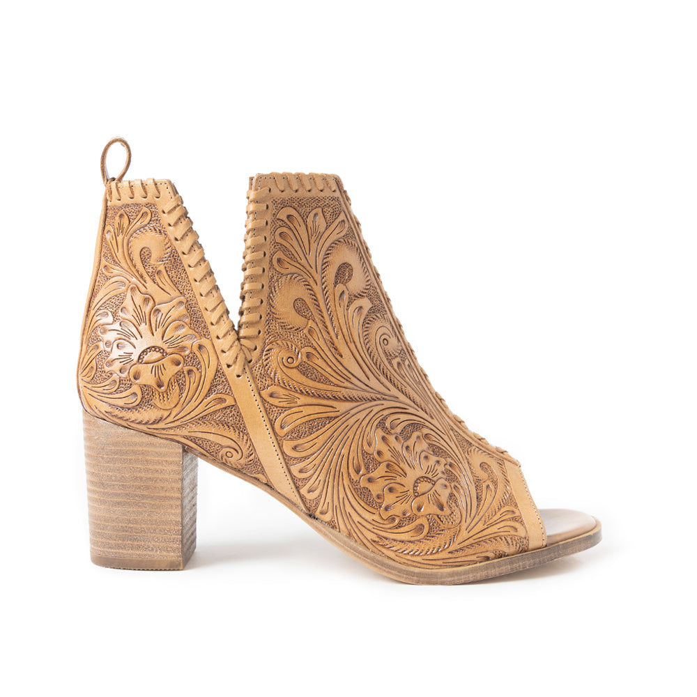 Myra Persimmonee Western Embossed Leather Heels for Women