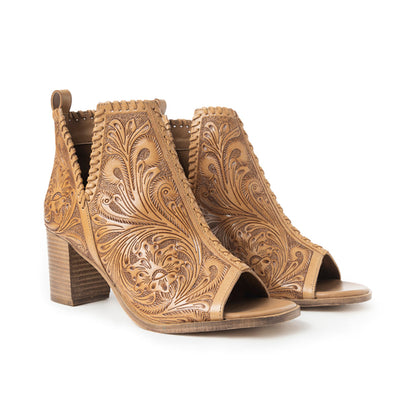 Myra Persimmonee Western Embossed Leather Heels for Women