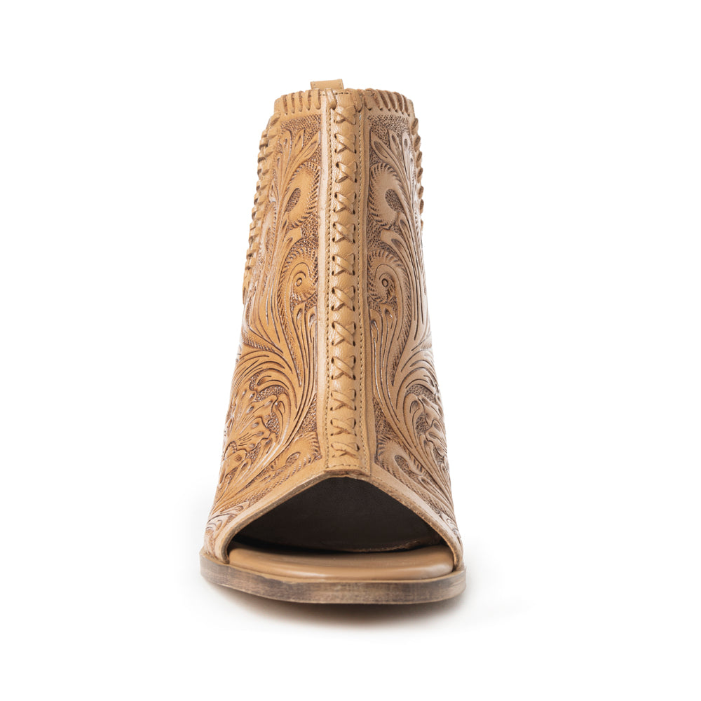 Myra Persimmonee Western Embossed Leather Heels for Women