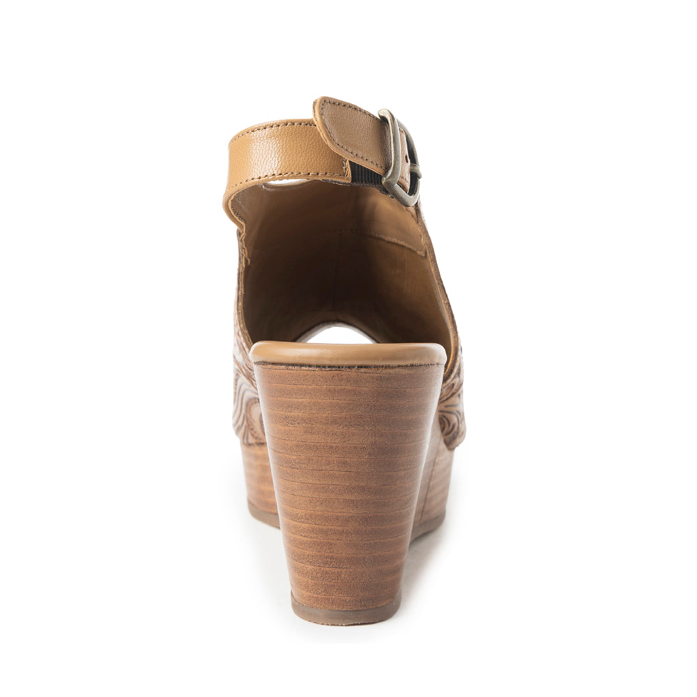 Myra Mila's Trail Embossed Leather Wedge Heels for Women Tan Floral