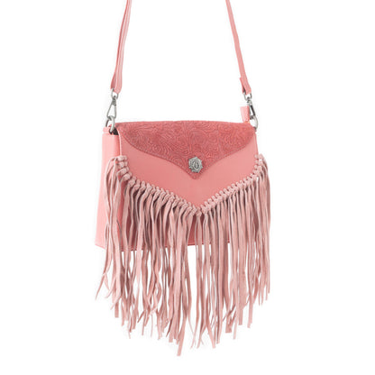 Wild West Fringe Leather Crossbody Bag in Pink