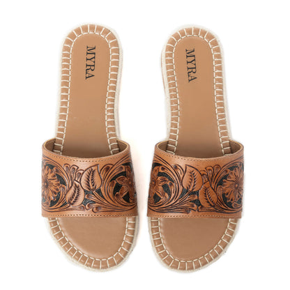 Dustlily Trail Handtooled Sandals in Rawhide Tan