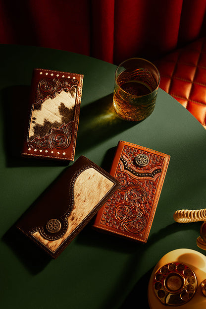Crest Ridge Handtooled Leather Wallet in Copper Tan