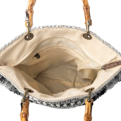 Myra Tundra Trail Hand Embroidered Tote Bag in Silver Dune