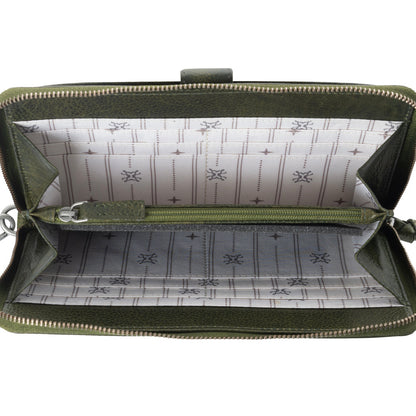Myra Zidana Elko Braided Veg Tanned Leather Wallet in Obsidian Green